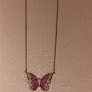 Elegant Pink Butterfly Pendant Necklace